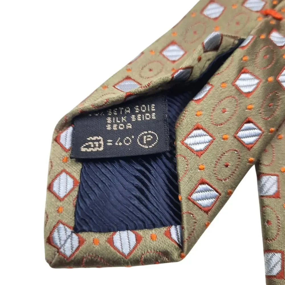 Ermenegildo Zegna Gold Silk Tie Luxe Menswear Geometric Pattern Italy Classic